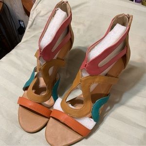 City Classified Multi Colored Wedge Cork Heels